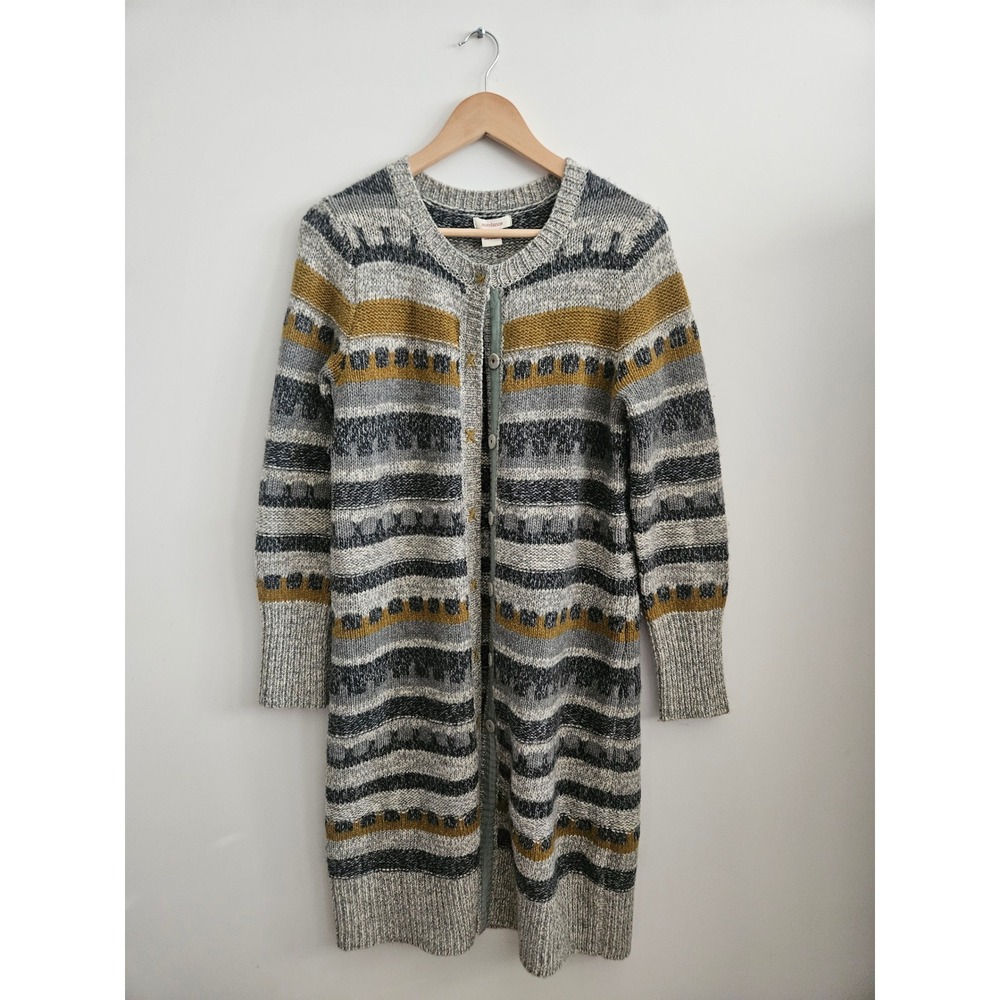 Sundance Long Cardigan Sweater Small Wool Lambswool Blend Geometric Fair Isle